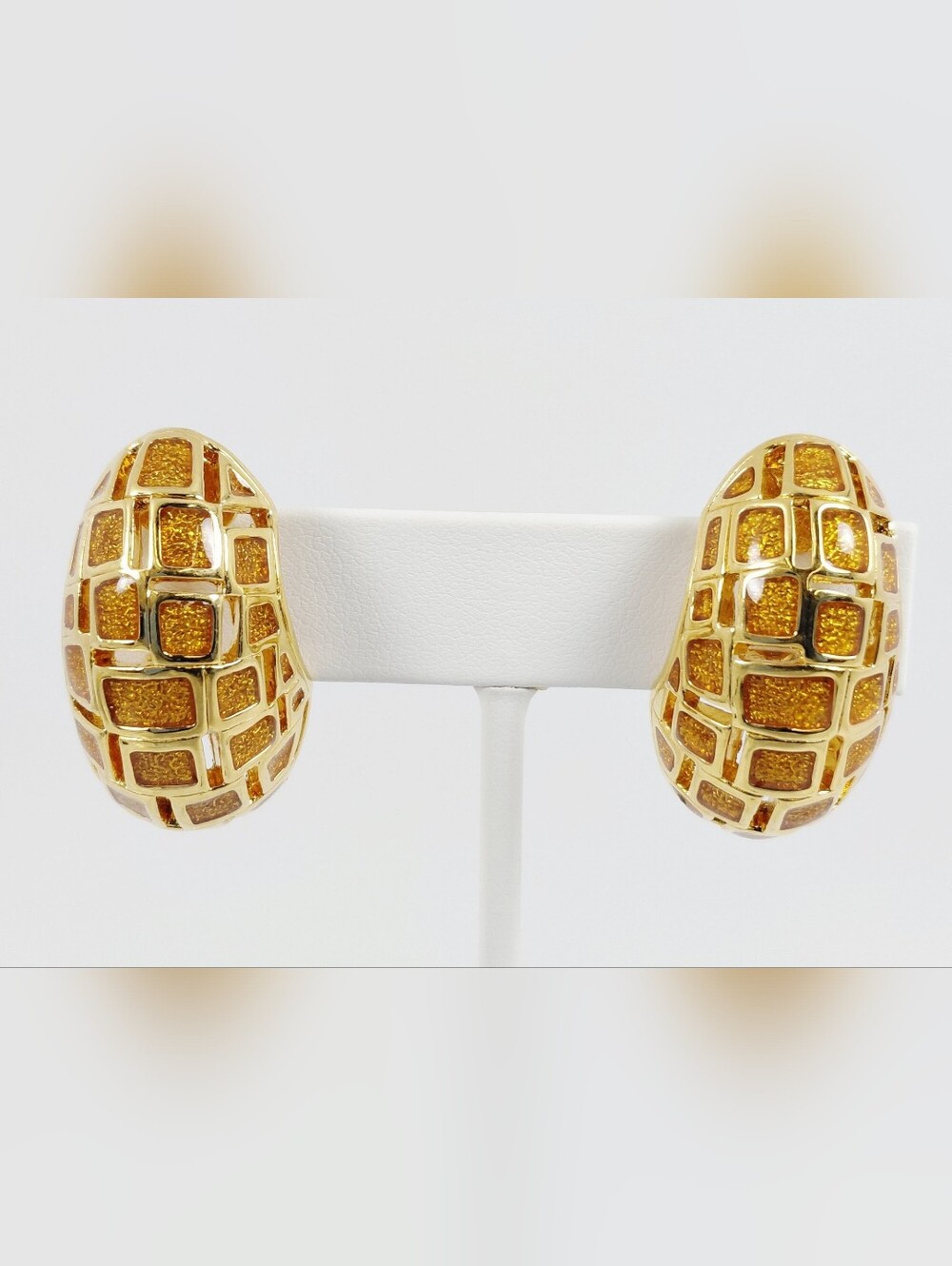 RARE St John Enamel Large Gold Earrings Clip Excellent Condition 90's